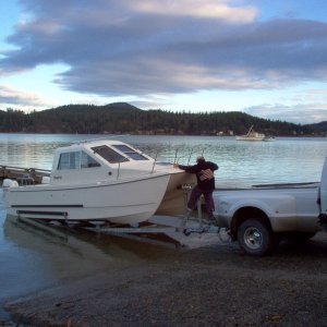 EQ's Les Lampman, launching on Cornet Bay.