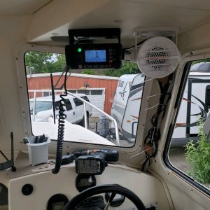 Moved from below the helm for better viz and keep from changing the channel with my knee.