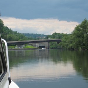 Approaching lock 17 at Little Falls New York with its guillotine doors