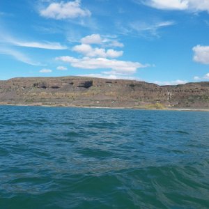 Interesting caves in the basalt cliffs.