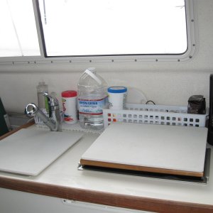 Galley with cutting board counters