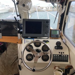 Original helm setup.  I don\'t like things blocking my view, but understand the needs for fans etc when it\'s hot