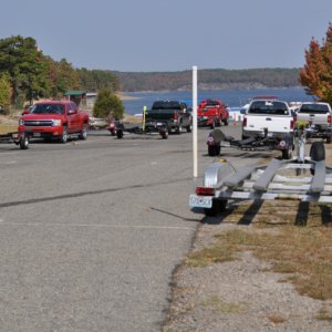 Trailer parking area for launch ramp.  Sal Salis Vita's trailer in the foreground.