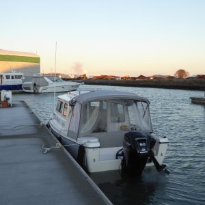 Warming up the boat on a sunny but cold New Years Eve