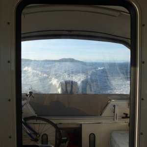 Cabin heat and camperback make for pleasant winter cruising. As does nice weather!