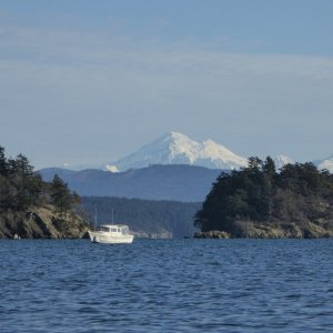 Anchored in Eagle Harbor, nice view of Mount Baker