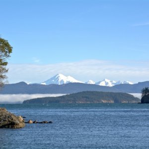 View of Mt Baker from the bay just north of Eagle Harbor