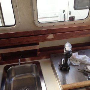 New spice rack behind galley.  Wood is Birch.