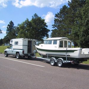 July 2002, Picked up new C-Dory @ Northwest Outlet, Superior, Wi., and trailer home to Va.