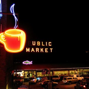 Pike "ublic" Market at Night