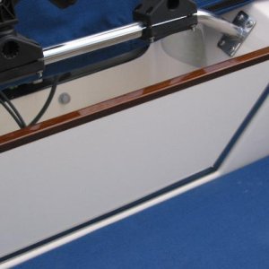Decraguard/stainless steel/epoxied teak motor well board/a super idea from many C-Brats - thanks