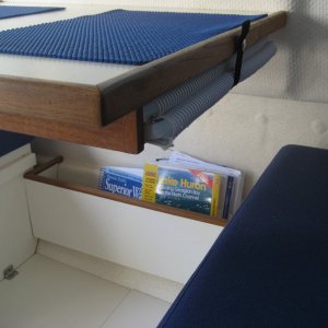 Under table chart storage rack.