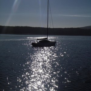 Bright moon evening sail past the state park.
