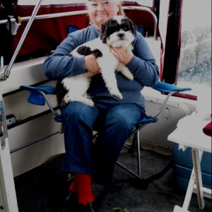 Patty and Baxter in Cockpit at Sucia 1-16-11