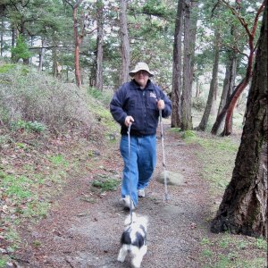 Baxter and Pat on Trail Between Fossil Bay and Shallow Bay 1-16-11