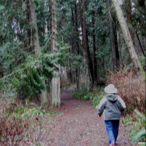 Patty on Trail from Fossil Bay to Shallow Bay 1-16-11
