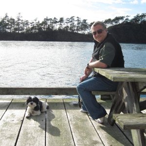 Baxter and Pat on Dock at Fossil Bay 1-16-11