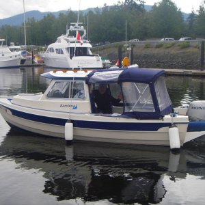 Catman's "Bambina" at John Wayne.  A lady asked me why he would do that (coming from thte Gulf Islands and heading east to Seattle area) in a boat that size?  Easy, "Because he can."