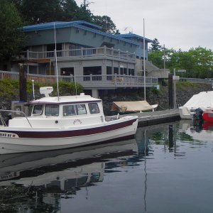 SleepyC aka (used to be) Jims Dorie, at the transient dock, John Wayne Marina. A great older CD22 from PA, the "Mildred E" sharing the dock. NOTE the "Portland Pudgy" tied at the hip.