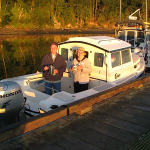 Joe & Ruth, the R-Matey crew, up for early coffee at the 08 Sequim Bay CBGT