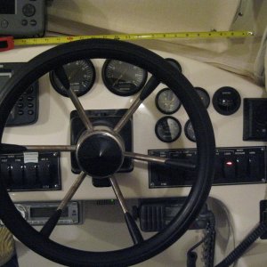 Old switch panel,  'Overboard discharge' and 'DSM' are stickers on top of the plate.  Not acceptable for a first-class boat!