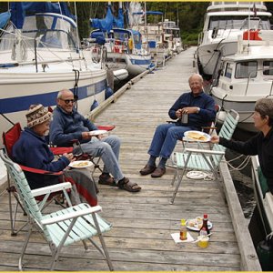 Chatterbox Falls -  Bill/El, George/Penny +Casey. Folks on bigger boats were saying: why aren't WE on the dock having breakfast??