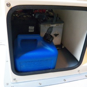 Putting the house and starter batteries under the passenger seat leaves just enough room for my 2 gallon kerosene tank.