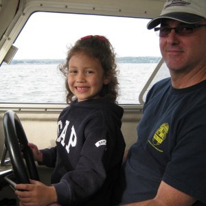 Shrimping 2012.  My g-daughter at the helm.