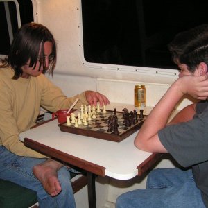 What the kids did during the 'big blow' and waves -- trying to keep their minds off the howling.