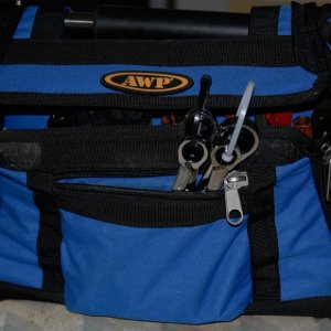 Boat Tool Bag with Complete Set of Metric and SAE Gear Wrenches tuck into a side pocket and take up minimum space. Each pair is bundled with 8 inch tie wraps in an unlocked configuration for quick identification. White is Metric, Black is SAE.