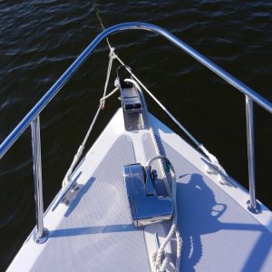 Anchor rode still attached to center cleat as backup