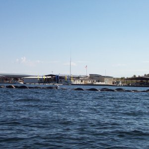 Halls Crossing floating store, boat repair and NPS boat dock.