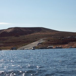 View of Halls Crossing boat ramp from the water.