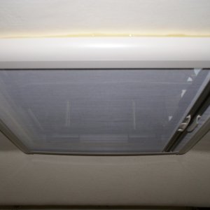 Boat mods 012 - Interior cover for V-berth hatch.  Shown with screen closed.