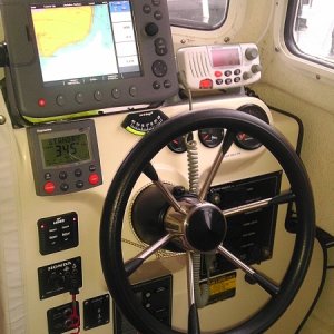 Media 'RayMarine C-80 w Autopilot, Radar, Trim tabs, Hydraulic steering, RayMarine VHF.' in album '22' CDory Classic High Top Cruiser for sale $46,500 OBO on Jet Dock- Had planned to rename SunFish  to Endurance. But changed plans. Jet Dock also for sale $4500 OBO'