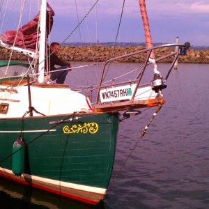 Flicka at Blake Island first sail home - converted from CDory to Flicka