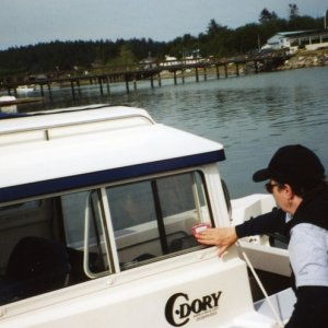 1 May 2004 Lopez Island 
Applying the safety inspection sticker.