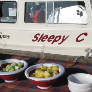 Breakfast on the dock alongside SleepyC 2009