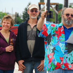 No christening is complete without Reverend Jim's hawaiian vestment duds and a bottle of Snoqualmie brew