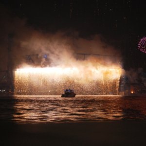 Fireworks waterfall from main st bridge