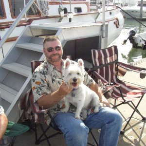 Bill and Zoie on the dock at Sausalito