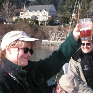Jo toasting at the christening of Spirit.