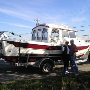 David and Jo waiting in the ferry line.