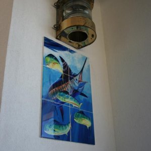 Guy Harvey art work in his restaurant