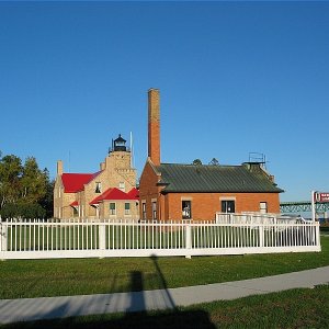 Old Mackinaw light house and steam engnie room for fog horn