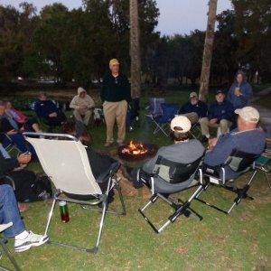 The nightly campfire kept the evening chill away.