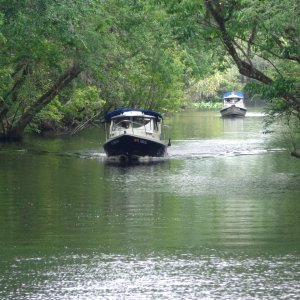 The Pegstan followed by the Oklawaha Queen.