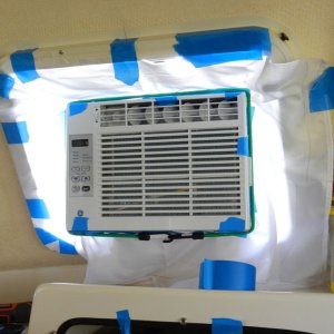Then we started measuring for a "sock" to seal up the air as best we could.