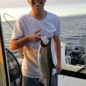 Logan with a nice coho off Edmonds