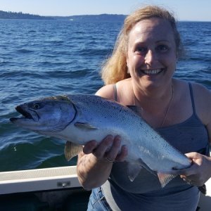Fishing with my wife at Jeff Head.  Nice little chinook caught near surface